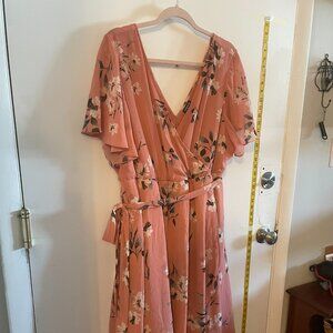 Peachy floral midi wrap dress